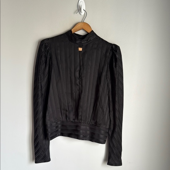 Frame Jacquard Stripe Keyhole Silk Long Sleeve Blouse Small - Picture 2 of 14